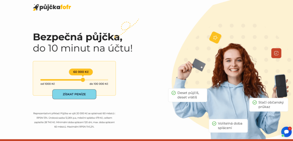 SMS půjčku nonstop až do výše 100 000 Kč nabízí např. Půjčka Fofr.